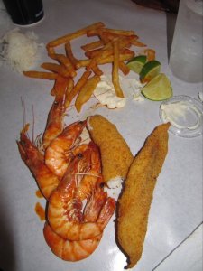 Garlic Butter Shrimp, Fried Catfish and Cajun Fries